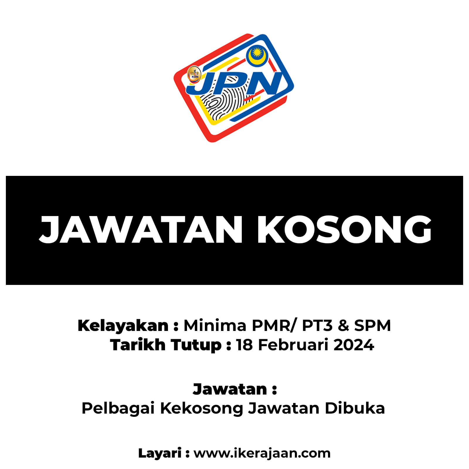 Jawatan Kosong Jabatan Pendaftaran