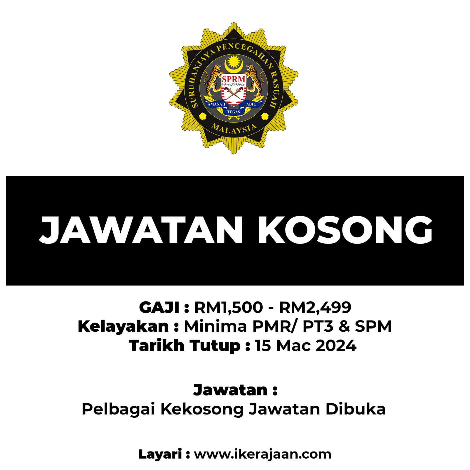 Jawatan Kosong SPRM