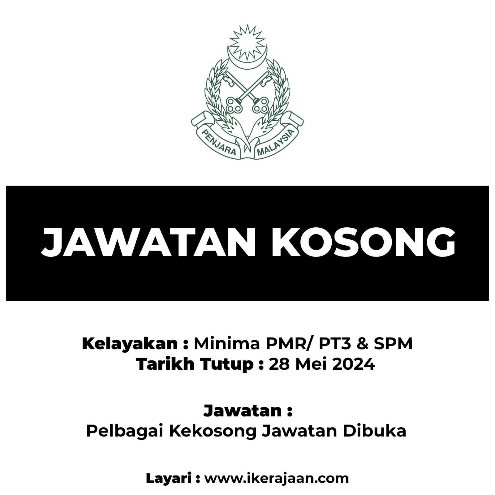 Jawatan Kosong 2024 Penjara