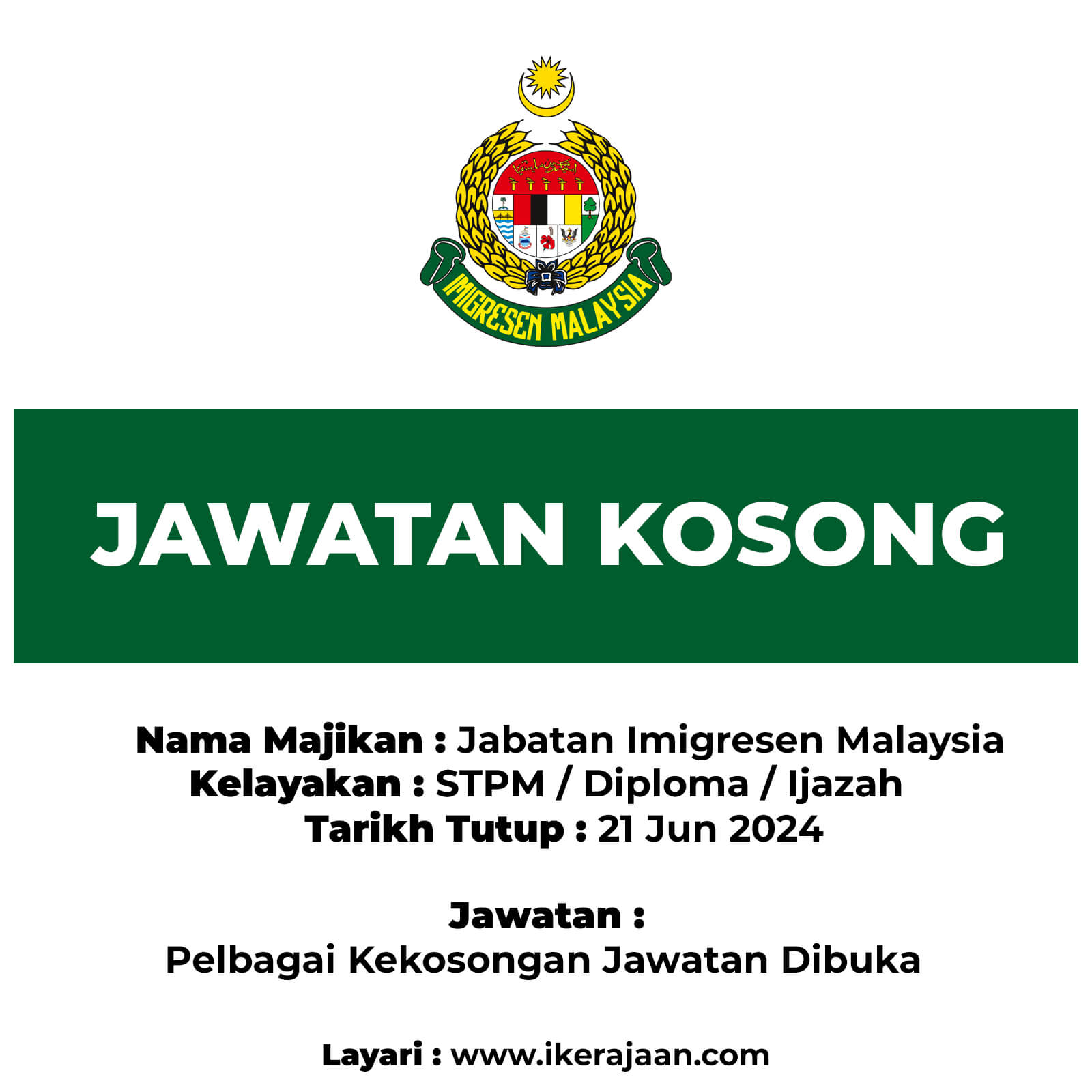 Jawatan Kosong Imigresen Malaysia