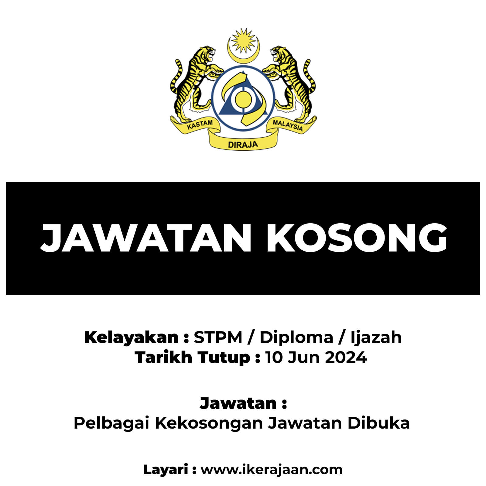 Jawatan Kosong Kastam 2024