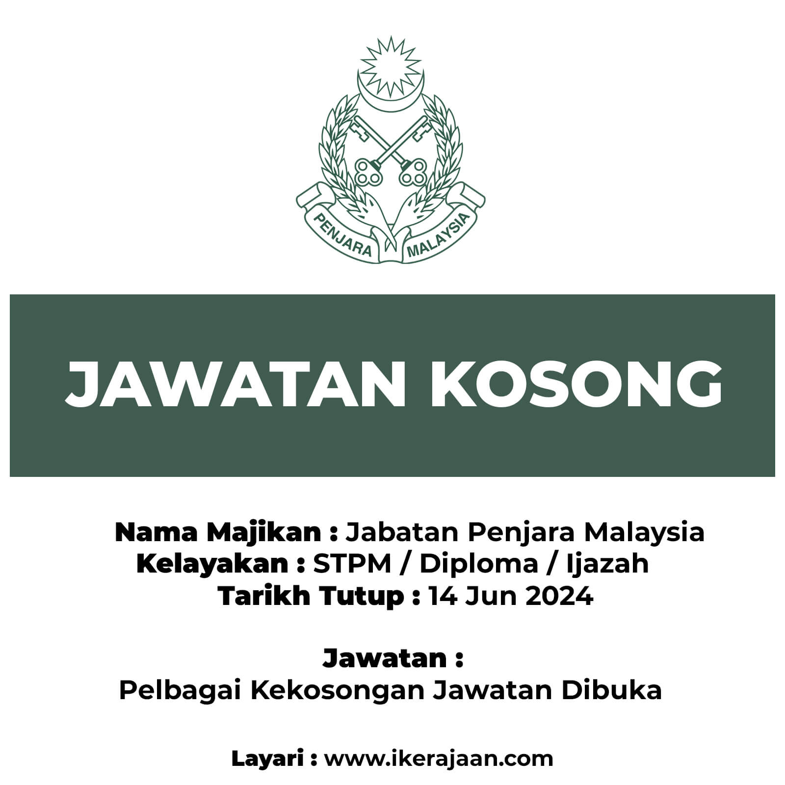 Jawatan Kosong Penjara Malaysia