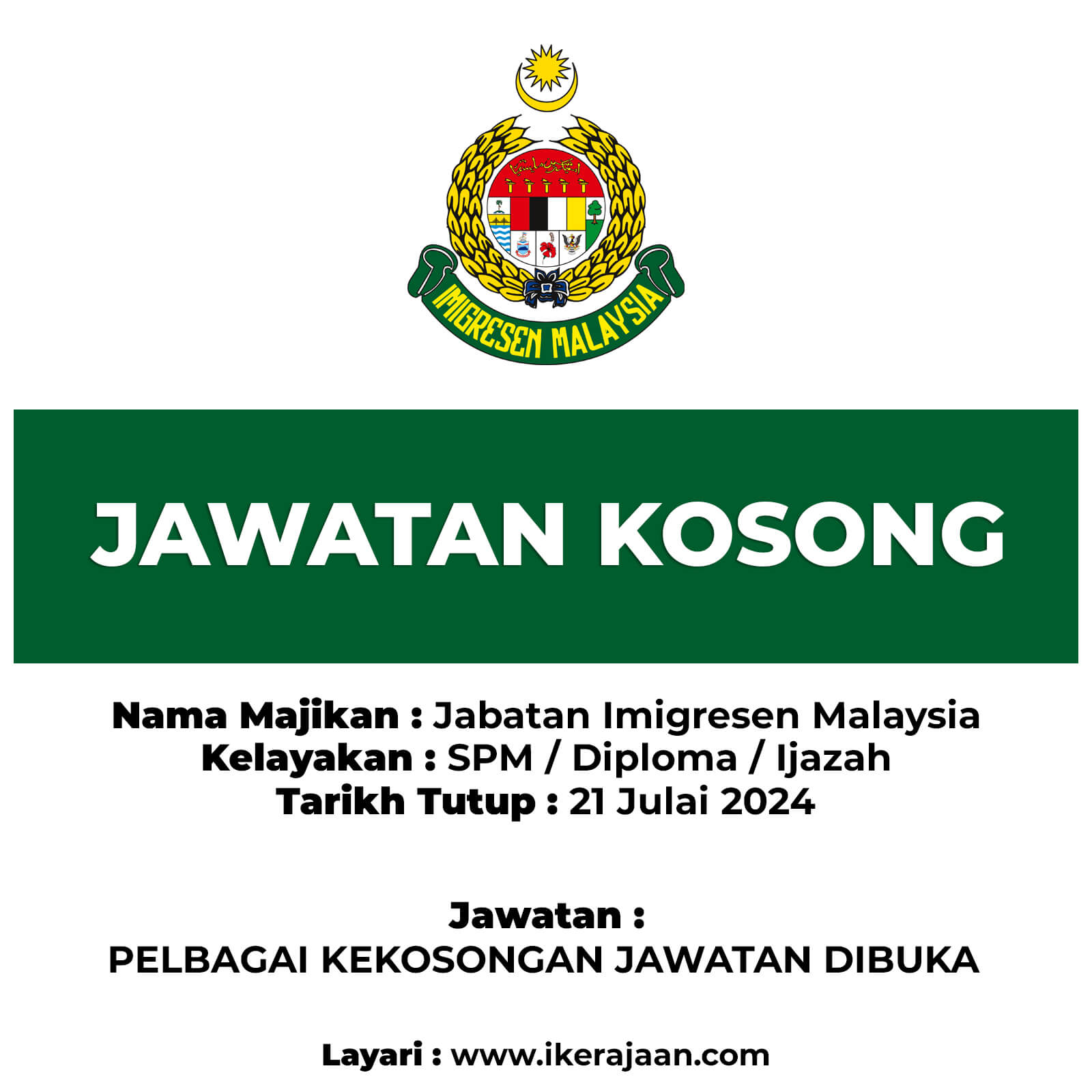 Jawatan Kosong Jabatan Imigresen