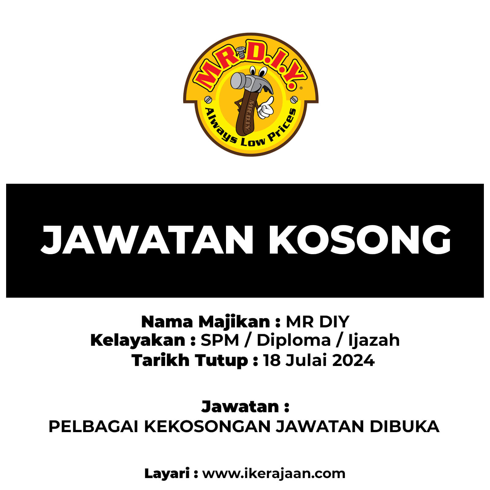 Jawatan Kosong MR DIY