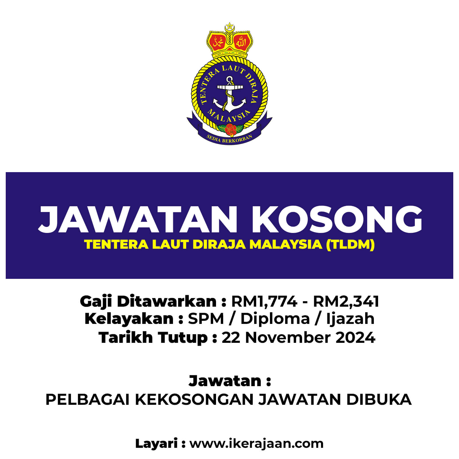 Jawatan Terkini TLDM 2024