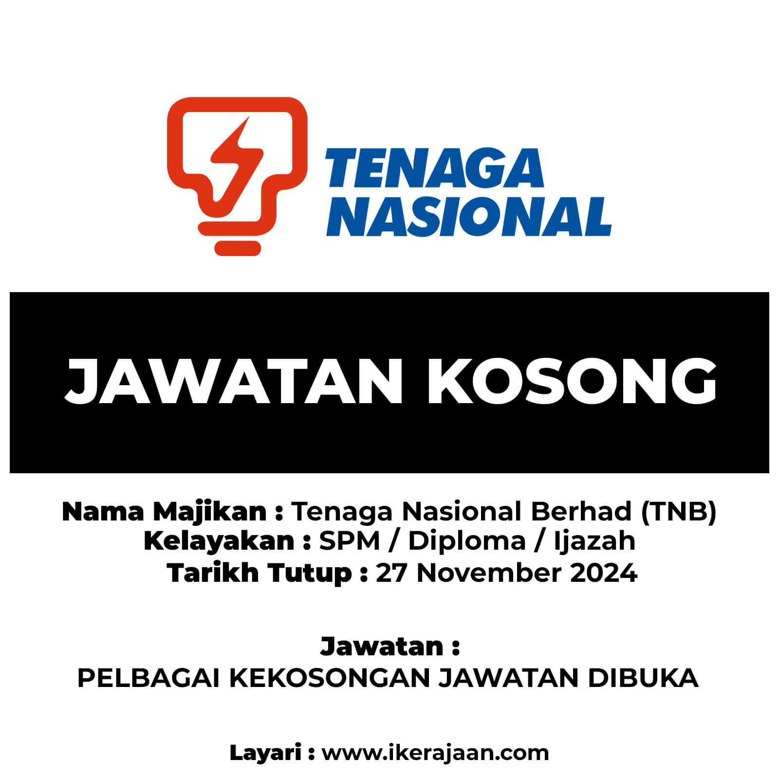 Jawatan Terkini Tenaga