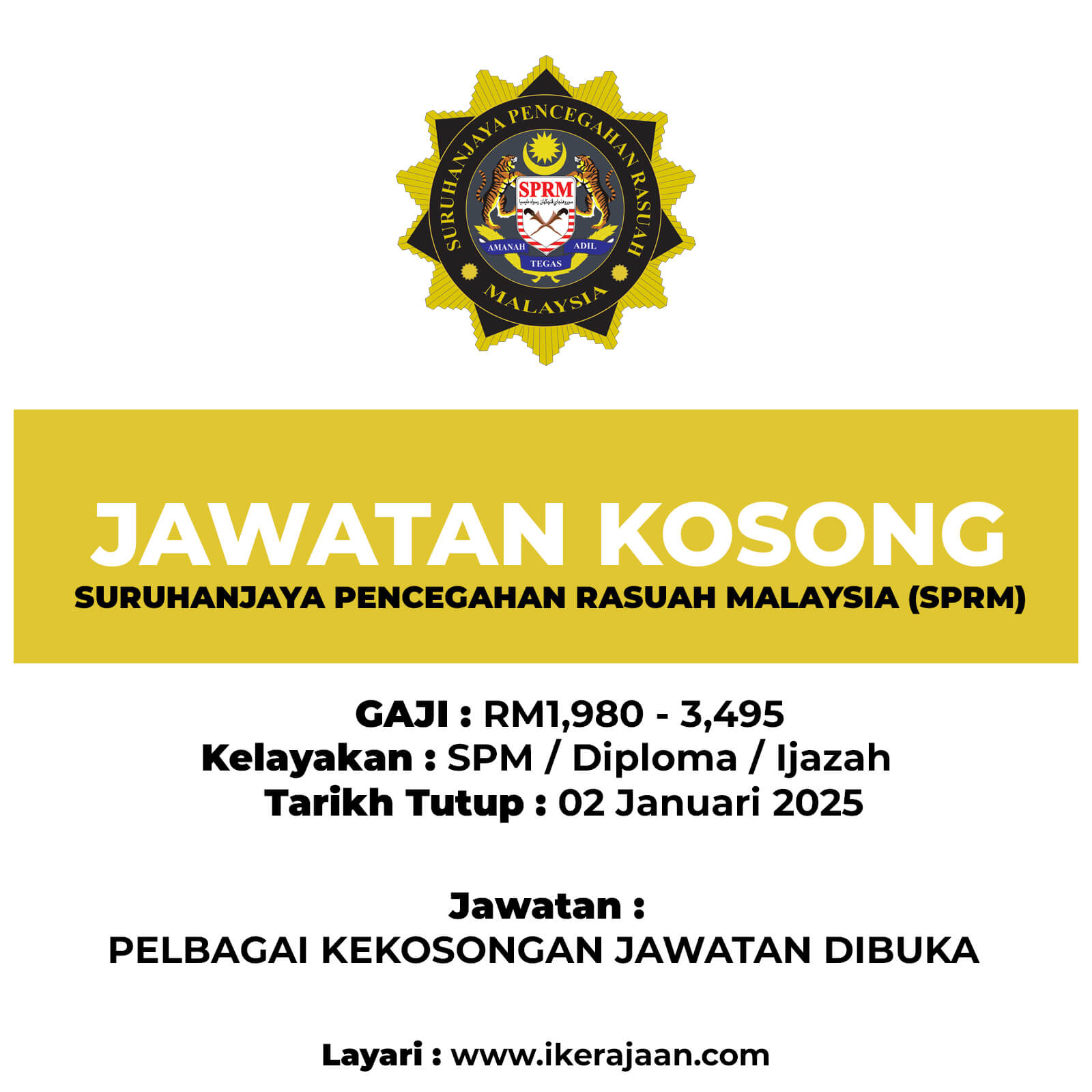 Jawatan Kosong SPRM 2025