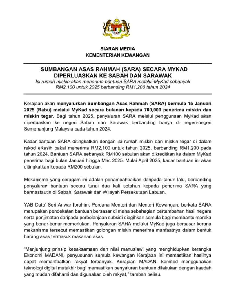 Semakan SARA Mac 2025